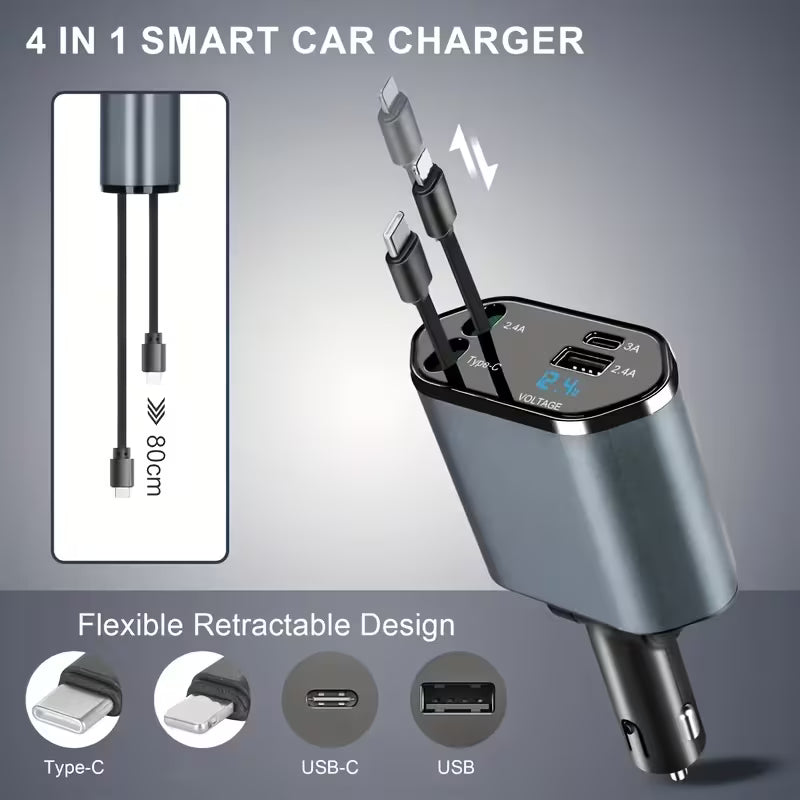 Chargeur Voiture 4-en-1 Rétractable